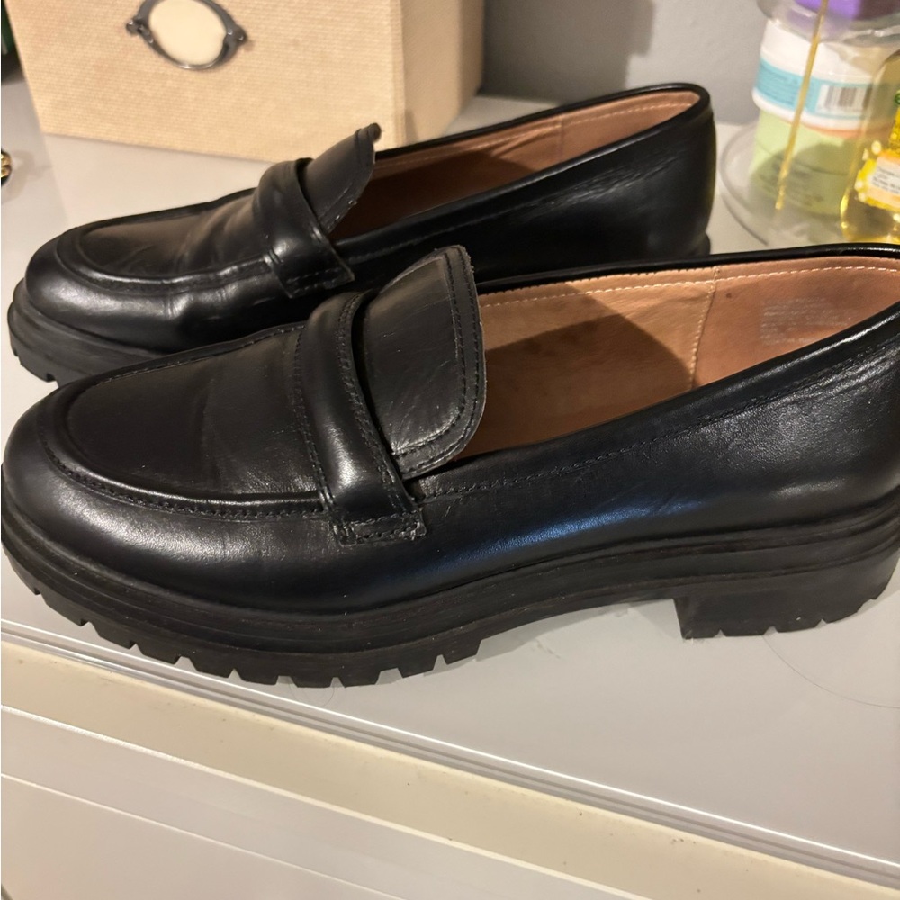 Madewell Black Leather Bradley lugsole Loafers